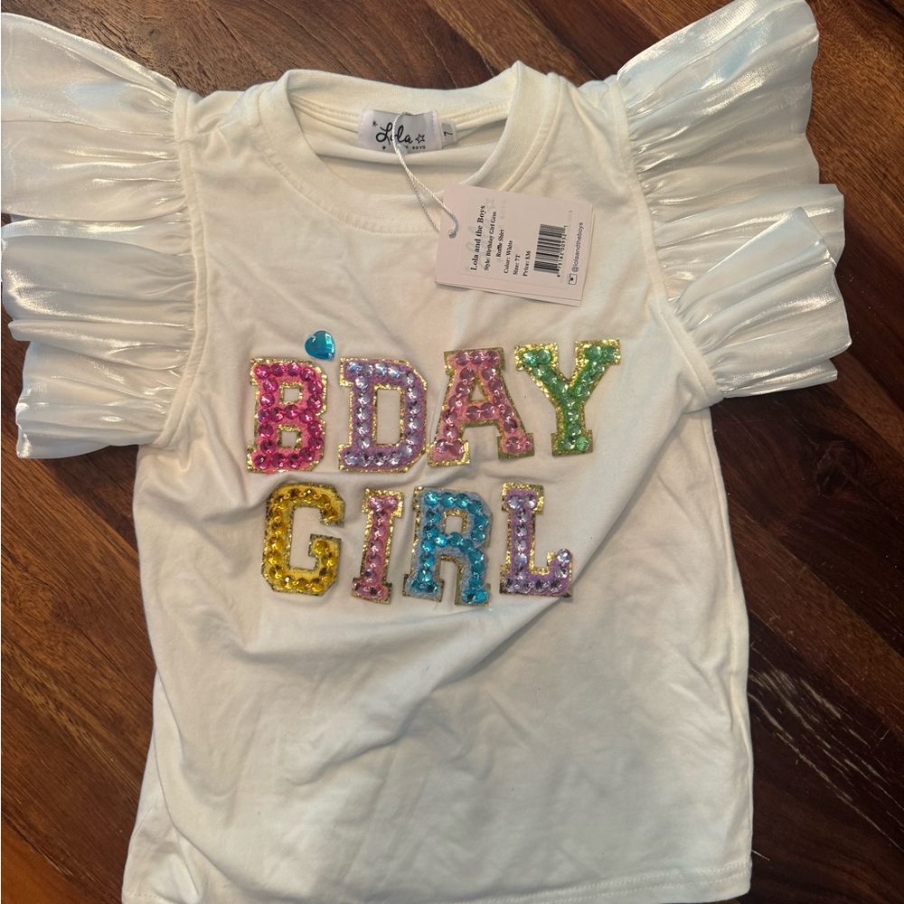 Lola White BDAY GIRL Sequin Kids Tee
